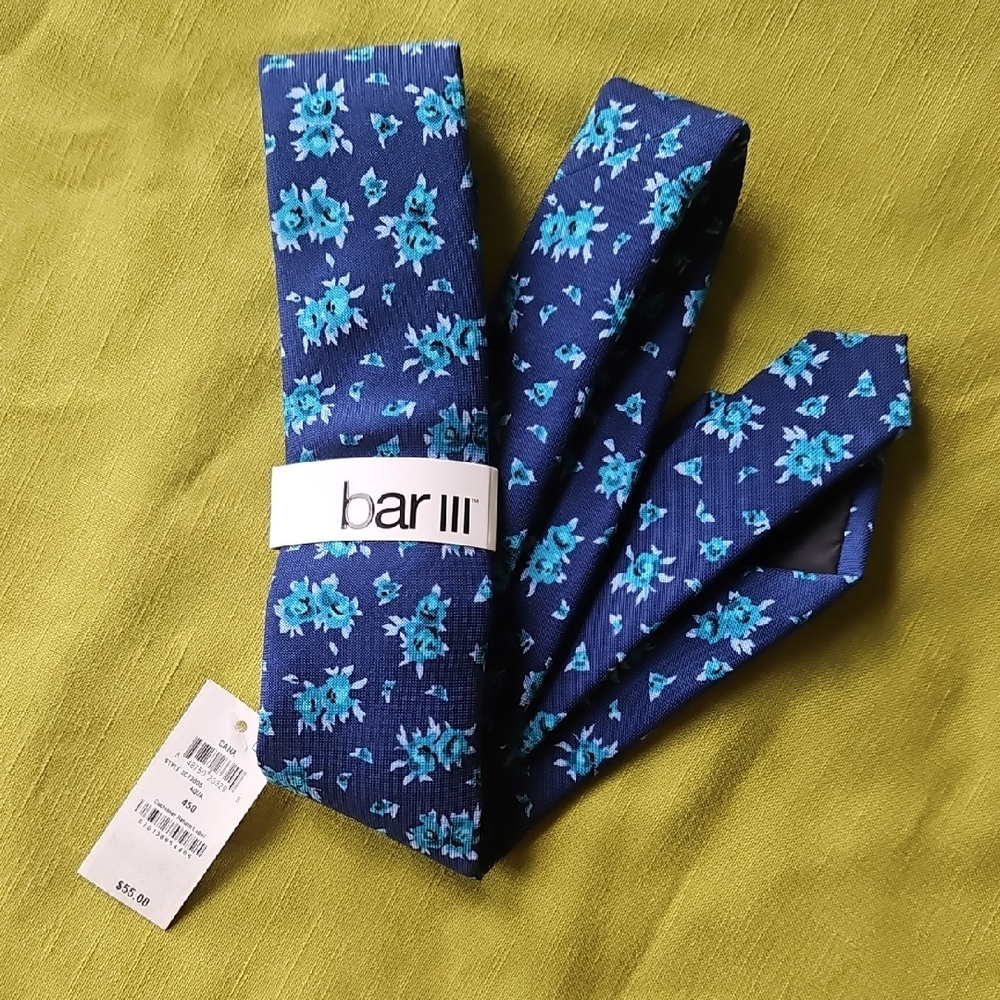 Bar III Navy and Teal Floral Tie
